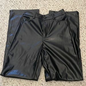 Black leather straight leg pants